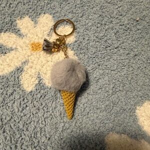 Gray and Gold Ice Cream Cone Keychain